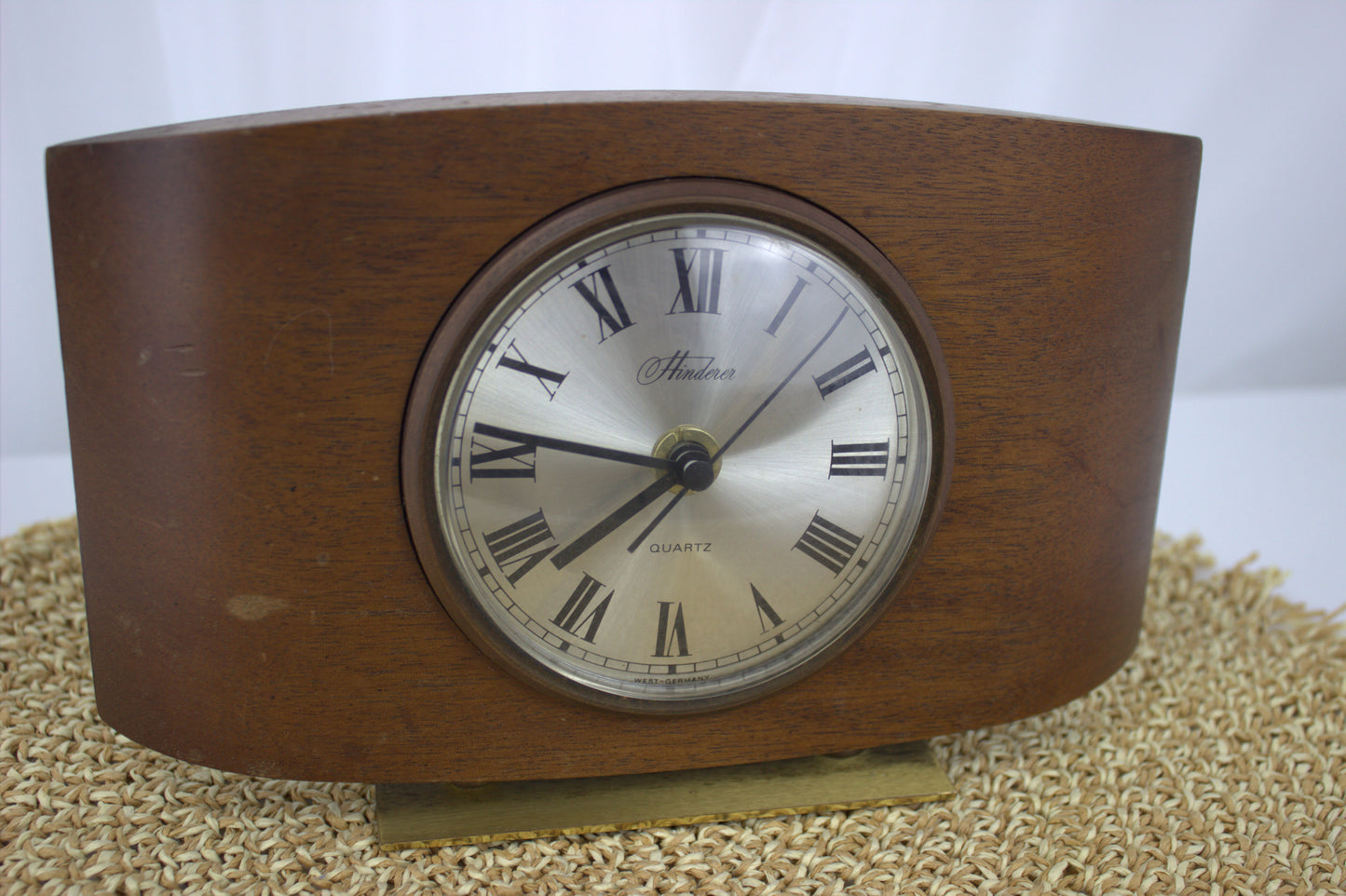 Vintage 1970's Hinderer Quartz Mantle Clock with Brass Stand