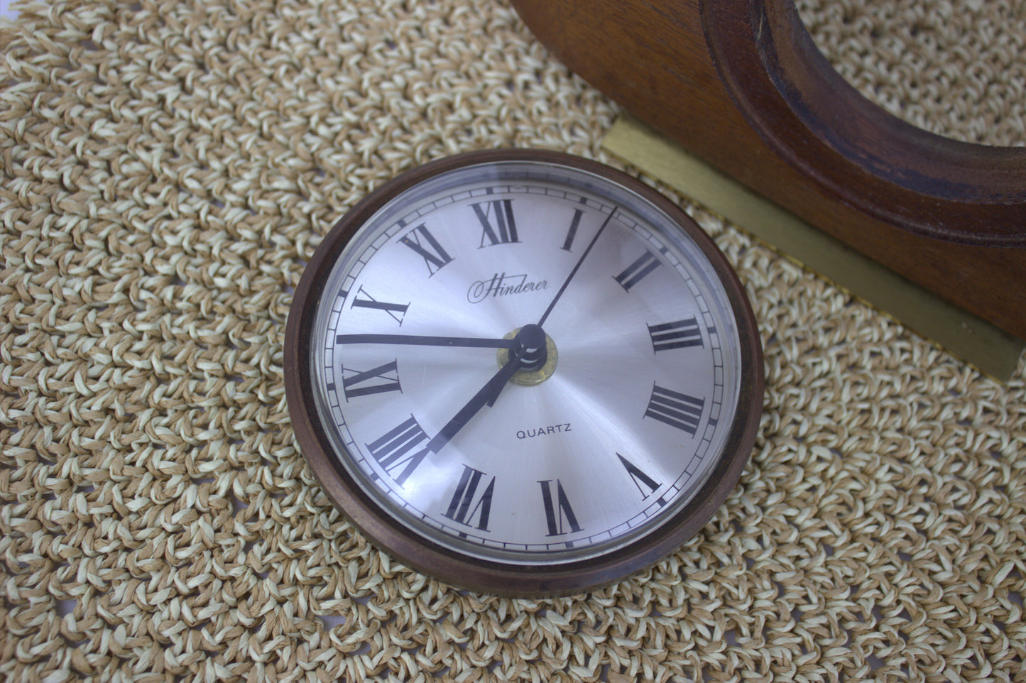 Vintage 1970's Hinderer Quartz Mantle Clock with Brass Stand