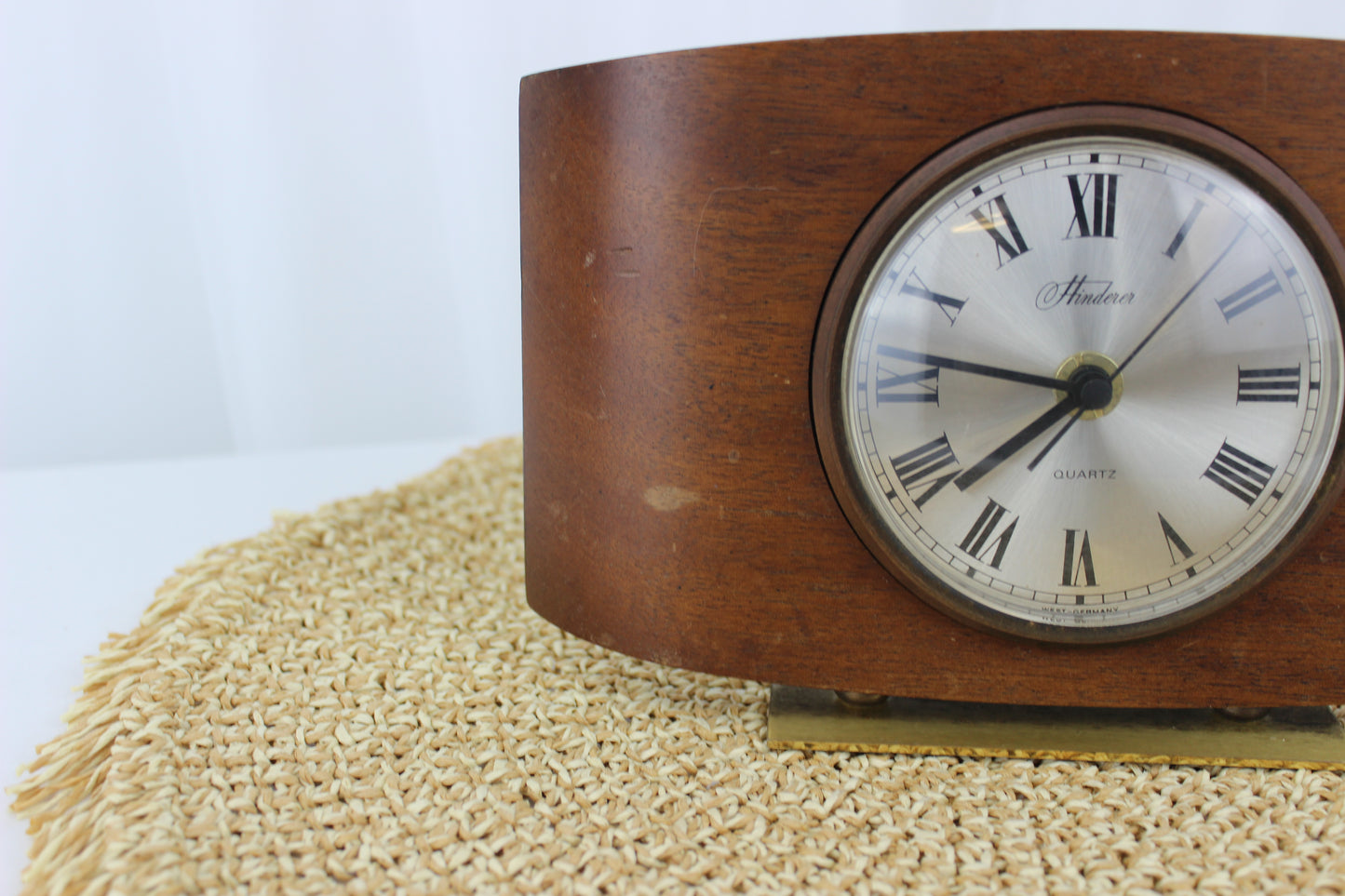 Vintage 1970's Hinderer Quartz Mantle Clock with Brass Stand