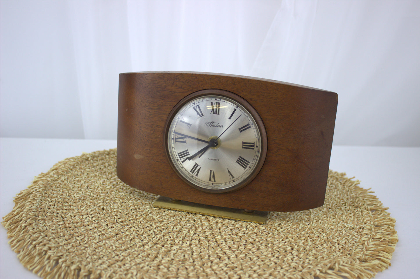 Vintage 1970's Hinderer Quartz Mantle Clock with Brass Stand