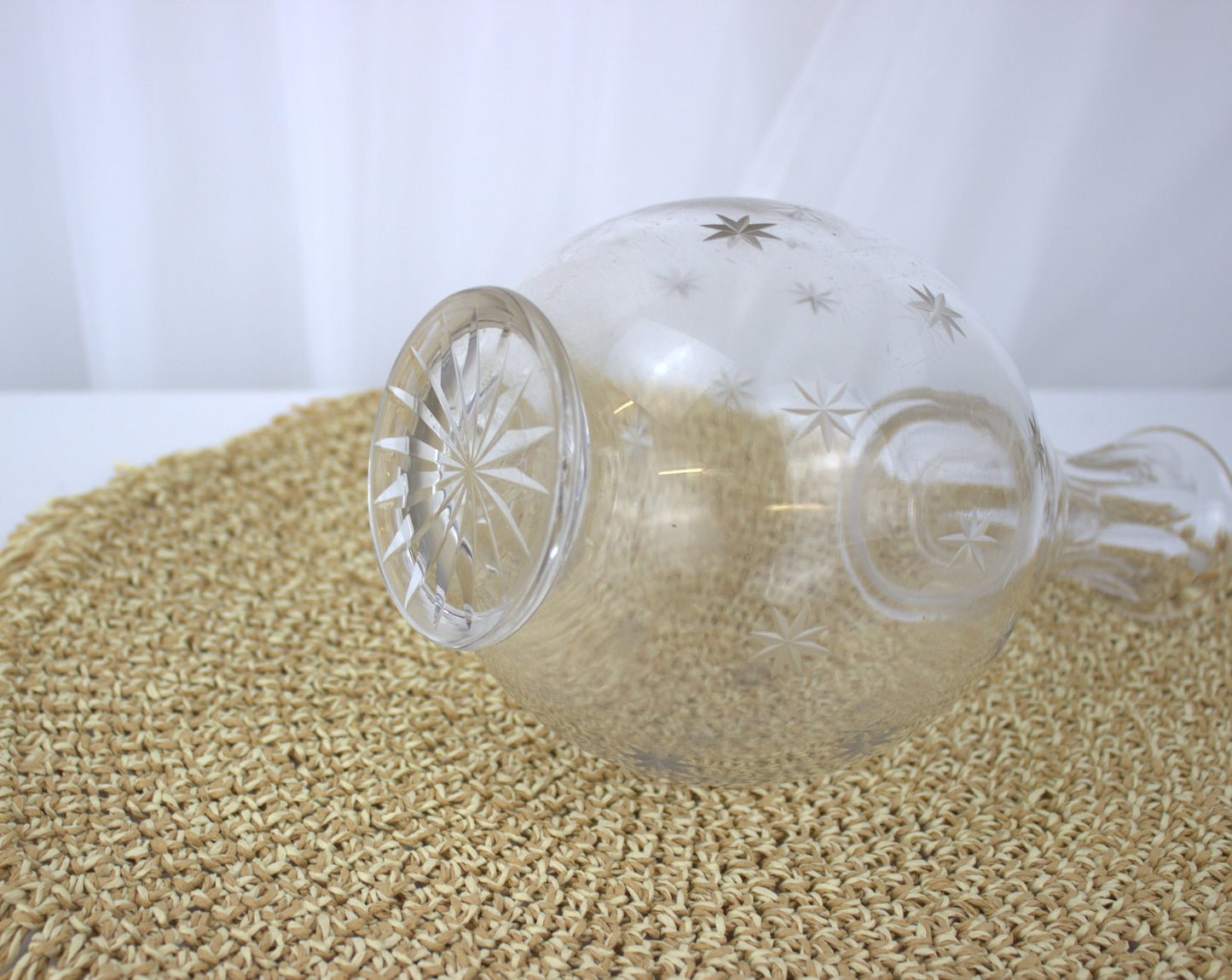 Vintage Glass Vase with Etched Star Design