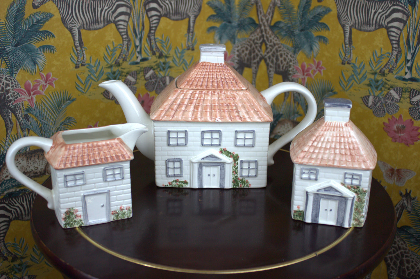 Charming Cottage Tea Set - Teapot, Sugar Bowl & Milk Jug