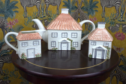 Charming Cottage Tea Set - Teapot, Sugar Bowl & Milk Jug