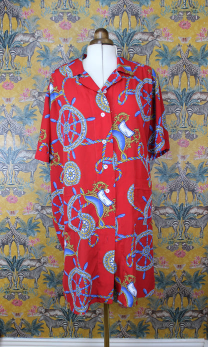 Vibrant Nautical Vintage Shirt Dress - Size XL