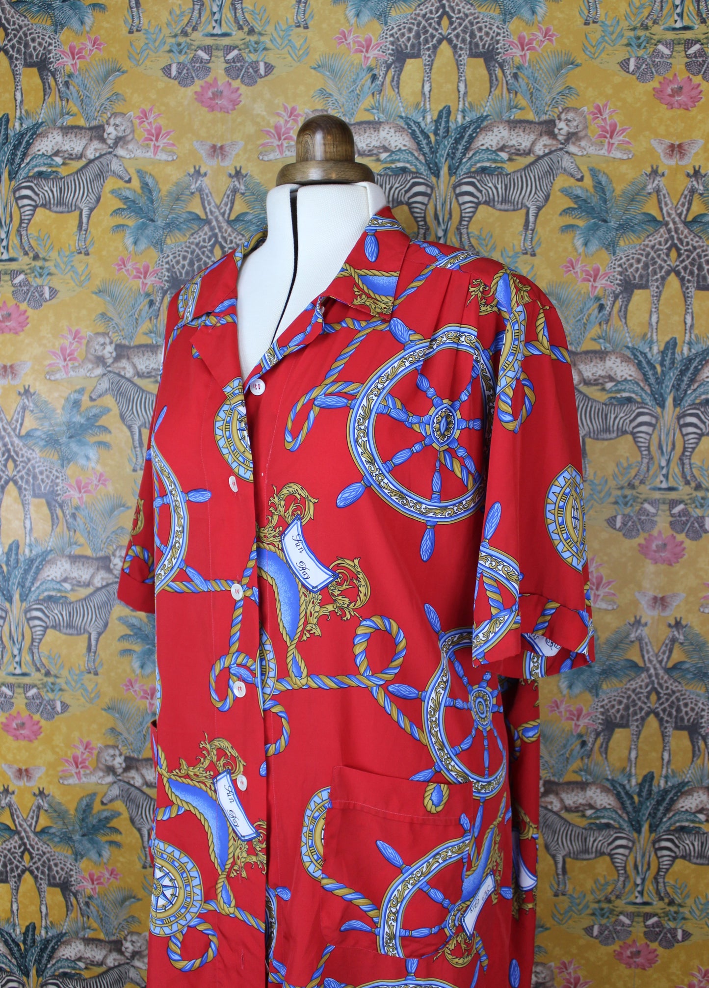 Vibrant Nautical Vintage Shirt Dress - Size XL