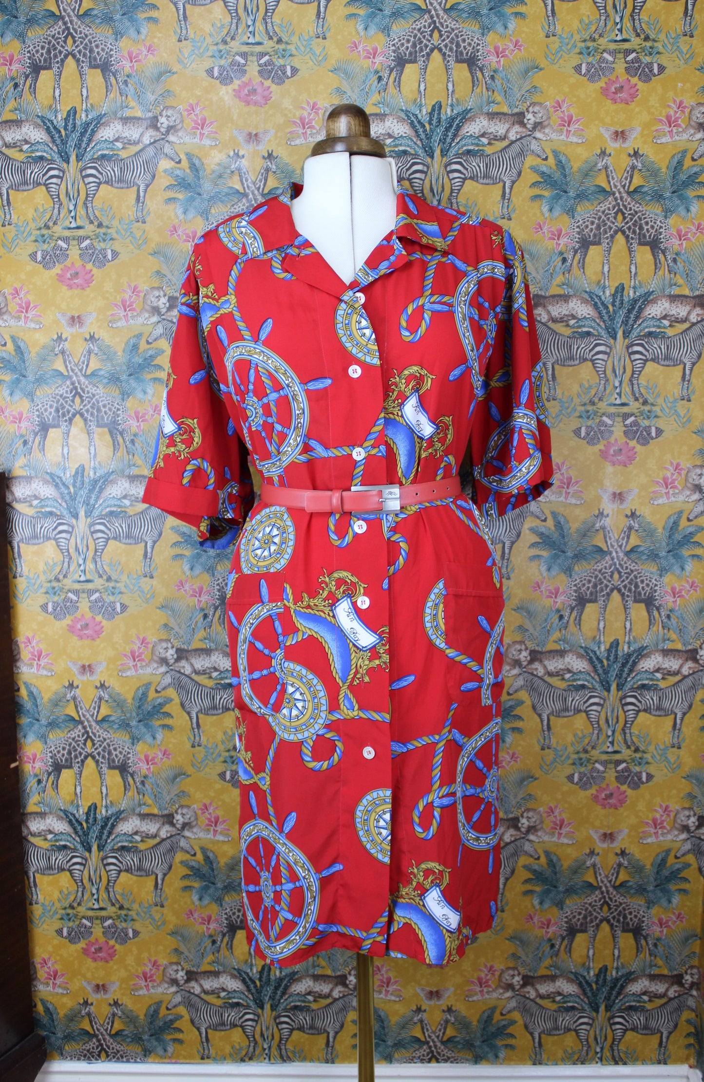 Vibrant Nautical Vintage Shirt Dress - Size XL