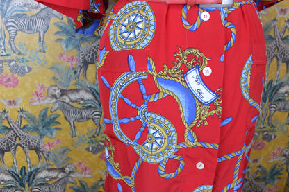 Vibrant Nautical Vintage Shirt Dress - Size XL