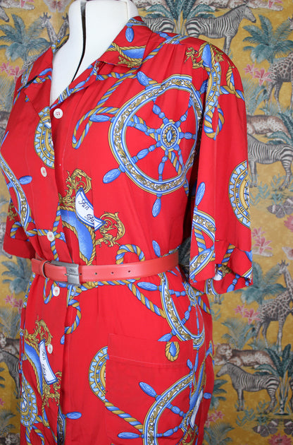 Vibrant Nautical Vintage Shirt Dress - Size XL