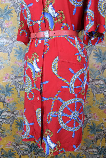 Vibrant Nautical Vintage Shirt Dress - Size XL