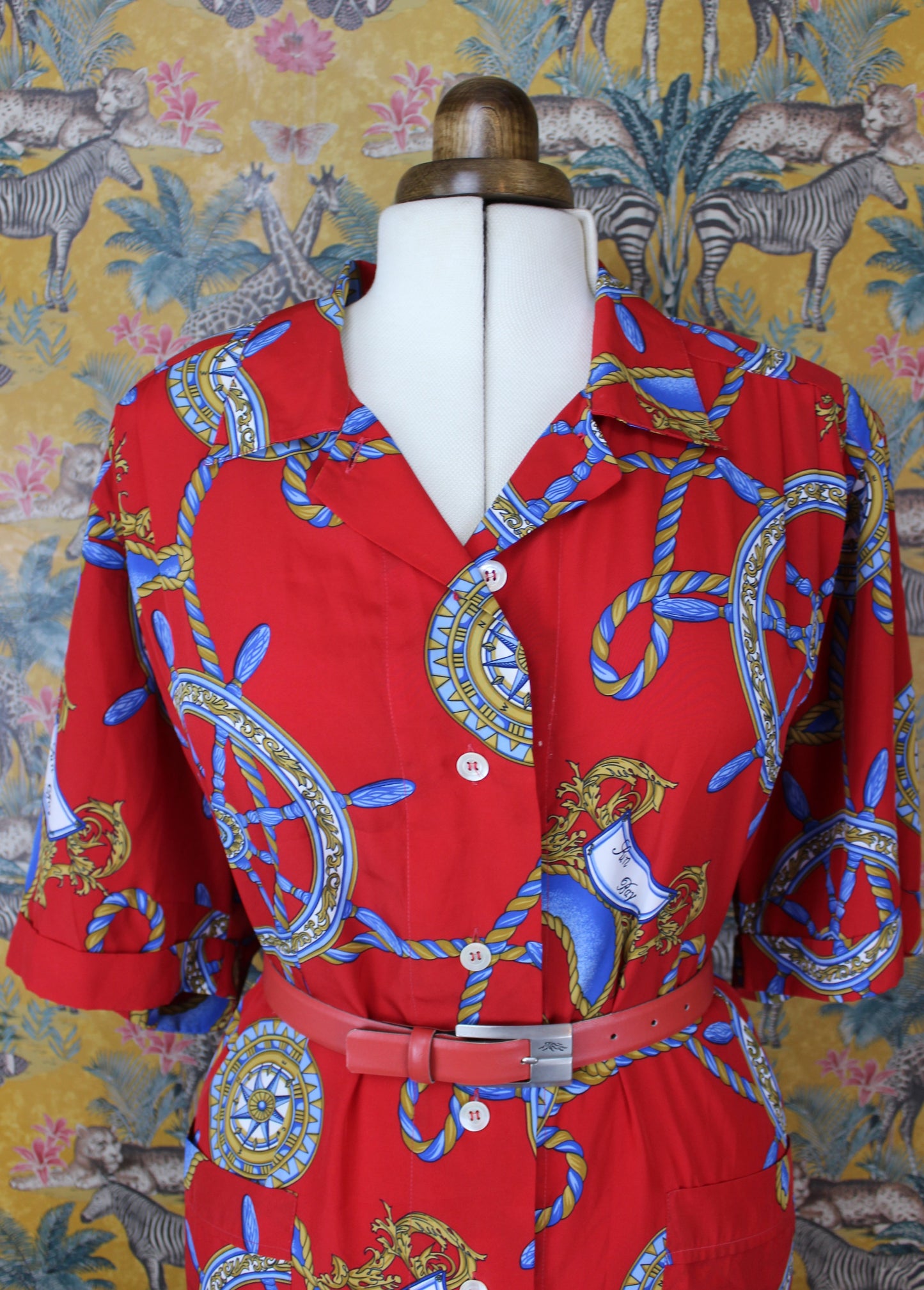 Vibrant Nautical Vintage Shirt Dress - Size XL