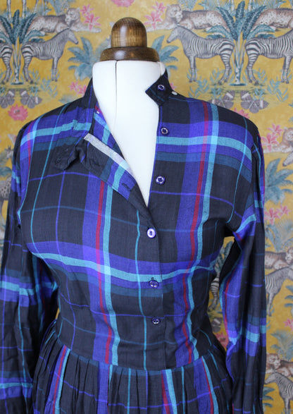 Asymmetrical Check Print Shirt Dress with Pockets - Size 12-14