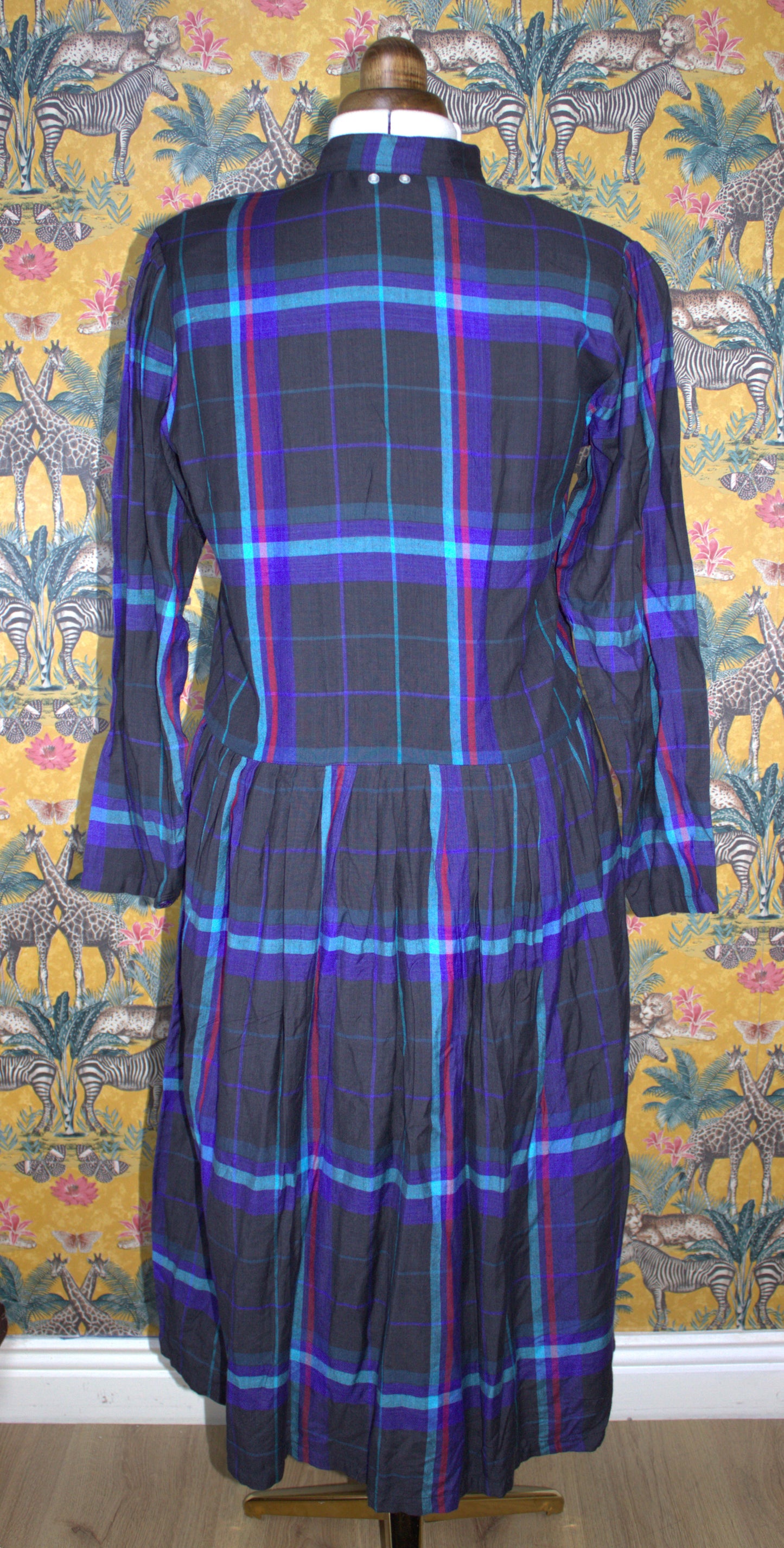 Asymmetrical Check Print Shirt Dress with Pockets - Size 12-14