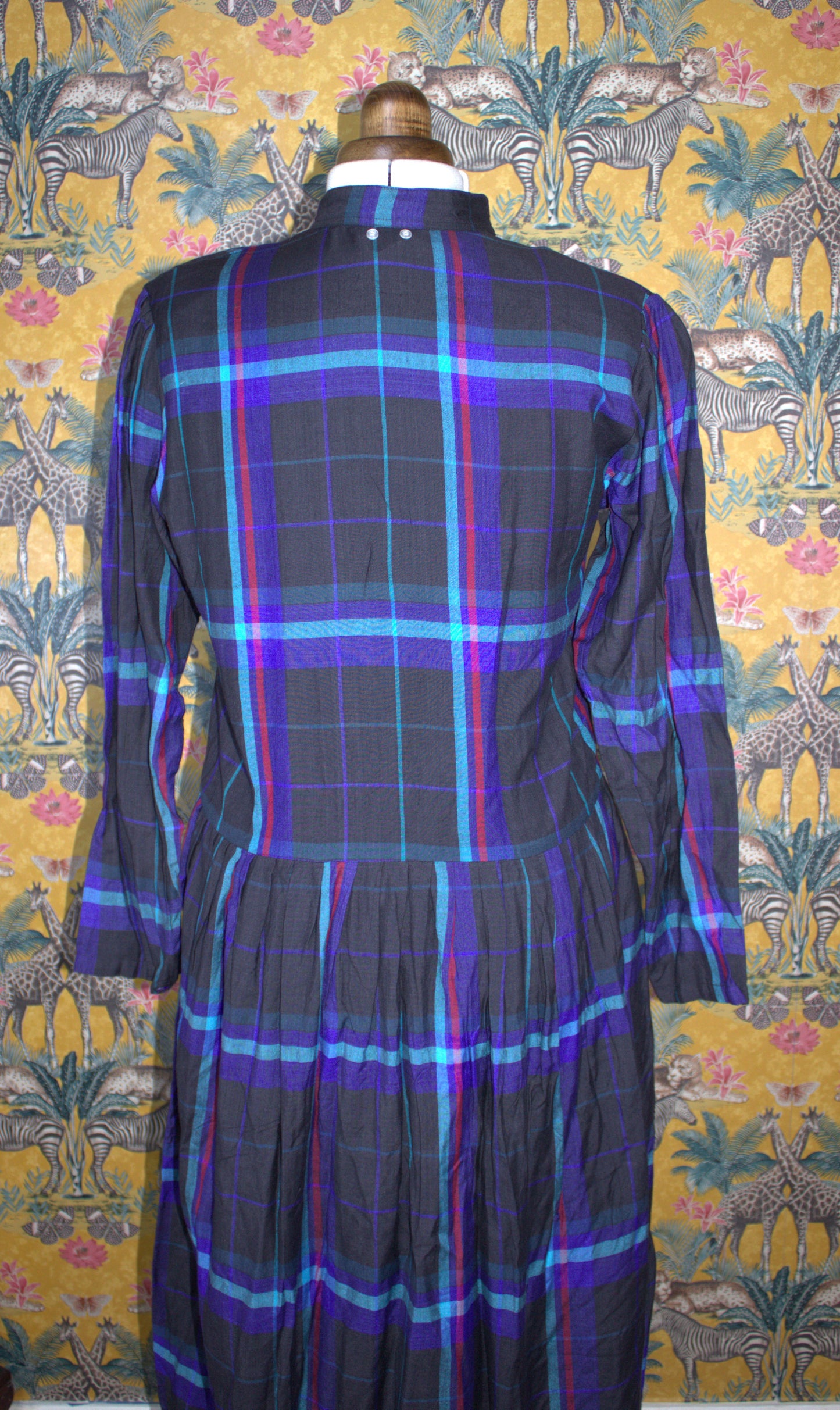 Asymmetrical Check Print Shirt Dress with Pockets - Size 12-14