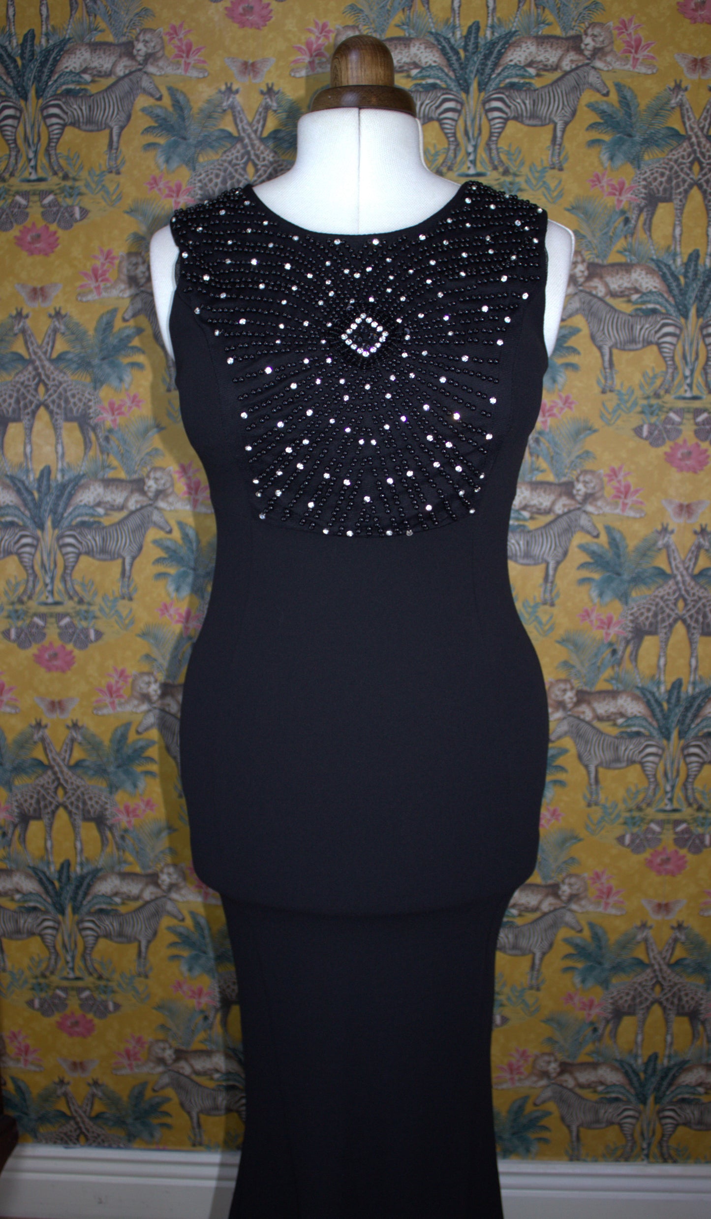 Vintage Hollywood Glam Mermaid Dress with Beaded Bust - Size 10-12