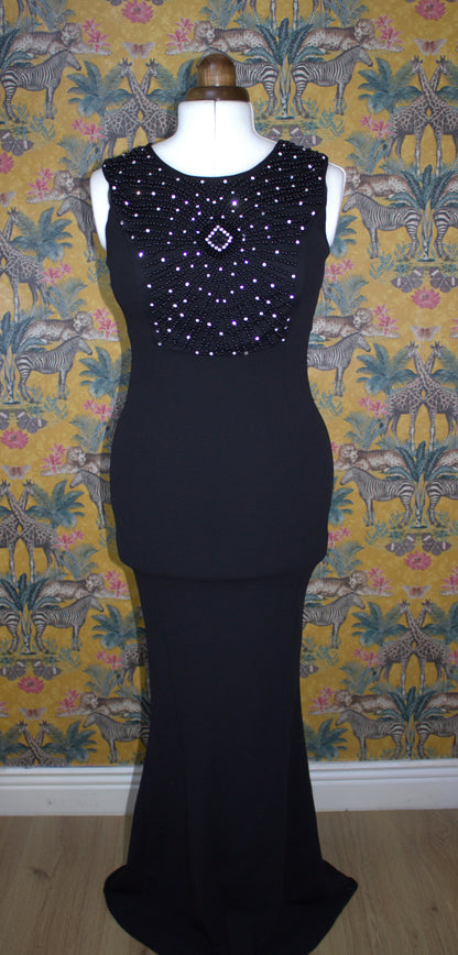 Vintage Hollywood Glam Mermaid Dress with Beaded Bust - Size 10-12