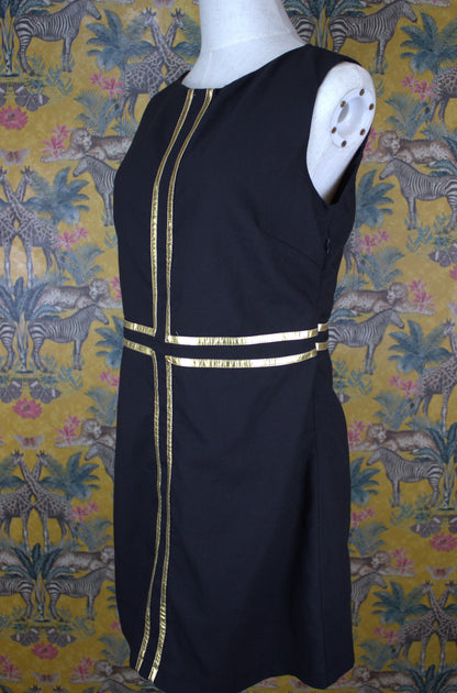 1960s Inspired Black & Gold Shift Dress – Timeless Elegance in Size 10