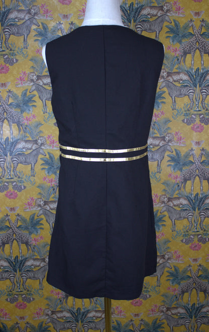 1960s Inspired Black & Gold Shift Dress – Timeless Elegance in Size 10