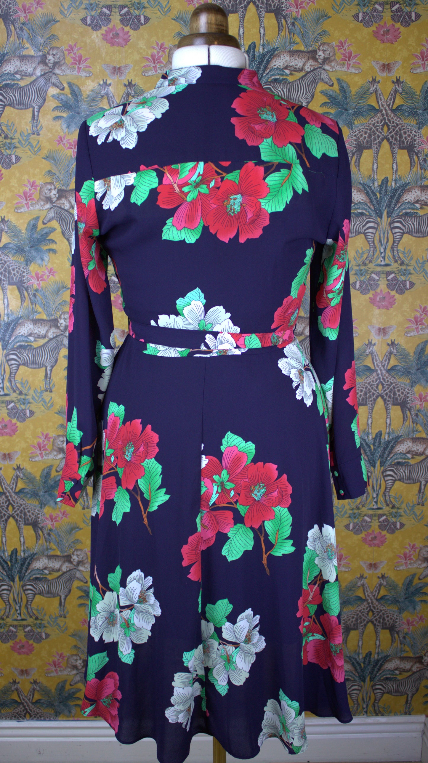 Floral Elegance Dress with Swing Skirt and Matching Slip - Size 12