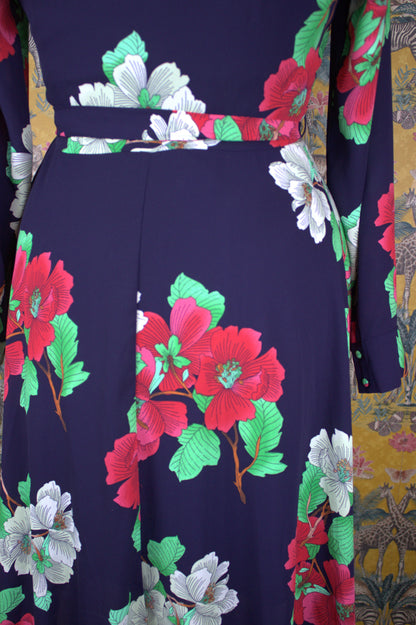 Floral Elegance Dress with Swing Skirt and Matching Slip - Size 12