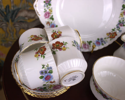 Royal Stafford Vintage Bone China Tea Set – Floral Elegance with Gold Trim - 11 pieces