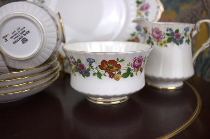 Royal Stafford Vintage Bone China Tea Set – Floral Elegance with Gold Trim - 11 pieces