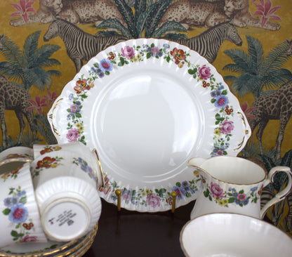 Royal Stafford Vintage Bone China Tea Set – Floral Elegance with Gold Trim - 11 pieces