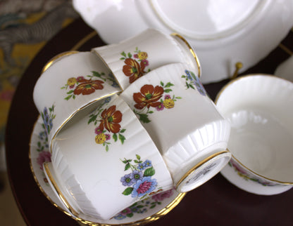 Royal Stafford Vintage Bone China Tea Set – Floral Elegance with Gold Trim - 11 pieces