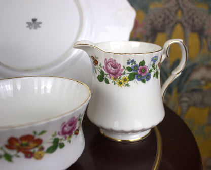 Royal Stafford Vintage Bone China Tea Set – Floral Elegance with Gold Trim - 11 pieces