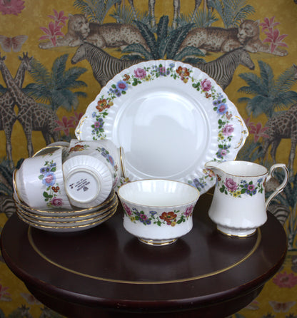 Royal Stafford Vintage Bone China Tea Set – Floral Elegance with Gold Trim - 11 pieces