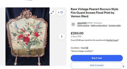 Rare Vintage Peerart Rococo Style Fire Guard Screen – Floral Print by Vernon Ward